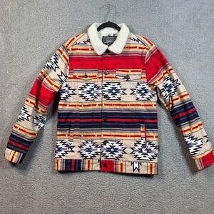 Brooklyn Cloth Aztec Southwestern Sherpa Lined Geometric Denim Jacket Men's Sz S